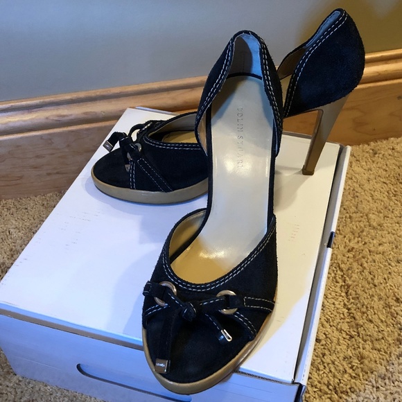 Colin Stuart Open Toe Leather/Suede Heel - Picture 2 of 3